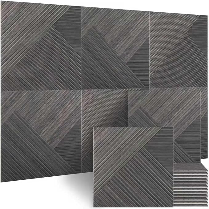 BUBOS 6 Pack Wood Wall Panel,23.6"x23.6" Peel and Stick Faux Acousitc Panel | Luxury Black Woodgrain Textured Panel for Wall & Home Decor - Self Adhesive Sound Absorbing for Studio,Office, Living Room by BUBOS
