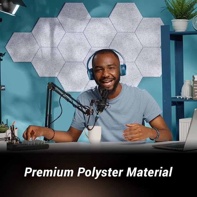 36 Pack Hexagon Acoustic Panels, TONOR 12"x 10"x 0.4" High Density Sound Proof Panels for Walls, Sound Deadening Insulation Treatment Foam Panel, Sound Absorbing Padding for Studio, Office, Home, Grey - Image 2