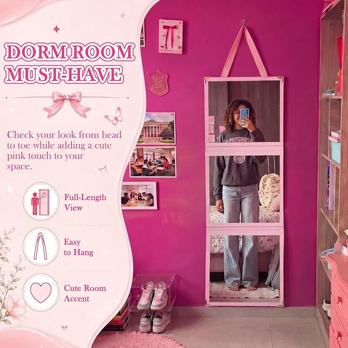Bucherry 33x13'' Full Length Dorm Classroom Mirror Foldable Hanging Mirror - Image 3