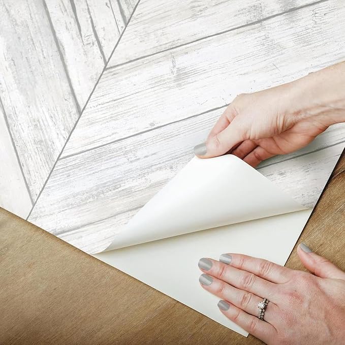 RoomMates White Herringbone Wood Boards Peel and Stick Wallpaper, 20.5 in x 16.5 ft, Vinyl, White/Tan, Removable, No Sticky Residue, For Renters and Homeowners - Image 7