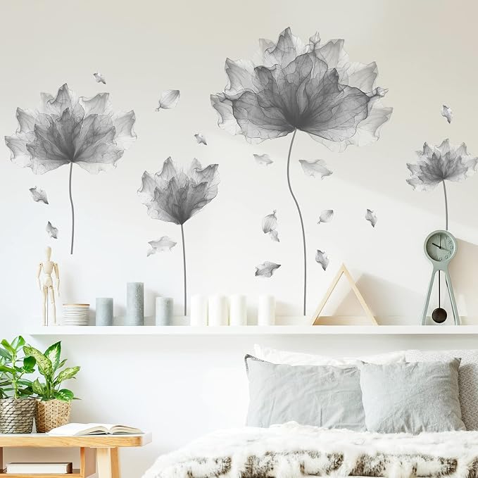39.3'' x 32.6'' Flower Petal Wall Decal Floral Wall Sticker (Gray) | Removable waterproof peel and stick wall art for nursery, baby room, classroom, living room, bedroom, office and bathroom - Image 3