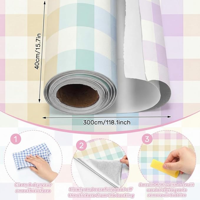 Drydiet Pastel Rainbow Checkered Wallpaper Peel Stick 15.8 x 118.1 | Self Adhesive, Colorful Pastel Design, Easy Apply Remove,Wall Sticker for Home Locker Dorm Classroom Living Room Decor - Image 2