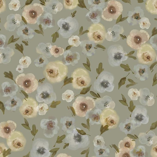 Khaki Watercolor Floral Peel and Stick Wallpaper, 17.3" x 118" Soft Pastel Flower Removable Vinyl Wallpaper, Waterproof Self-Adhesive Vintage Floral Contact Paper for Nursery Bedroom Cabinets by SOONAFTER