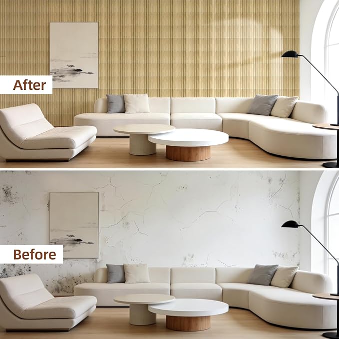 WADILE Peel and Stick Wood Slat Wall Panels 12x12in PVC 30 Pack | Decorative wall panels, self adhesive, living room, bedroom, accent wall, not real wood - Image 3