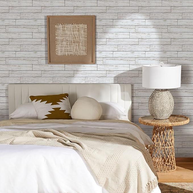 COMSTICKC 3D Faux Wood Wall Sticker Shiplap Peel and Stick, Not Real Wood | 10 Pcs 11.8" x 11.8", Lightweight Self-Adhesive Fake Wood Wall Panels Covering for Quick DIY Wall Upgrades, Cover 9.7 sq ft - Image 2