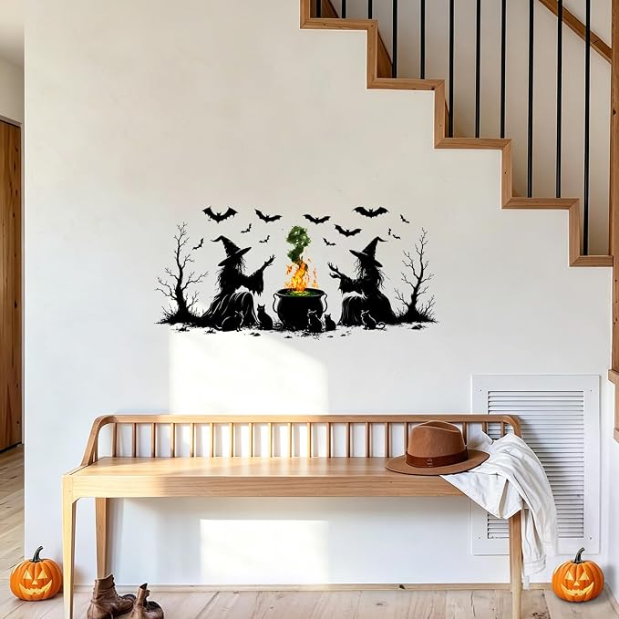 Halloween Witch Cauldron Wall Decals Peel and Stick, Spooky Potion Wall Stickers with Witch Hat Pumpkin, Removable Vinyl Halloween Wall Decor, Wall Art for Bedroom Living Room Party Decorations - Image 7