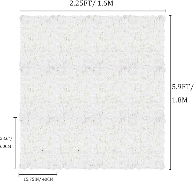 BLOSMON Flower Wall Panel Backdrop Decor, 12 Pcs, Ivory White, 24 x 16 Inch | Hydrangea Artificial Flower Backdrops, for Wedding, Party, Bridal Shower, Hanging Fake Silk Floral Panels for DIY Decor - Image 2