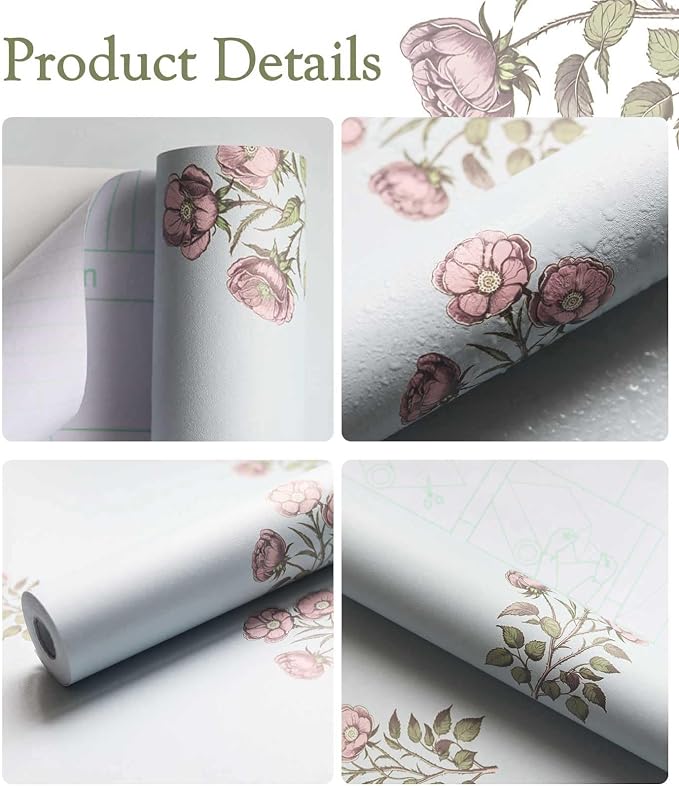 17.3"× 118.1" Vintage Blue Floral Wallpaper Peel and Stick Boho Wallpaper Removable Waterproof Rose Pattern Contact Paper for Bedroom, Bathroom, Home Wall - Image 6