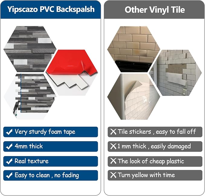 Yipscazo 10 Sheets Peel and Stick Stone Metal Tile Backsplash, Stick on Tiles for Backsplash Kitchen, Bathroom, Laundry Room, Camper, Fireplace (12'' X 12'', Black Wood Grain) - Image 6