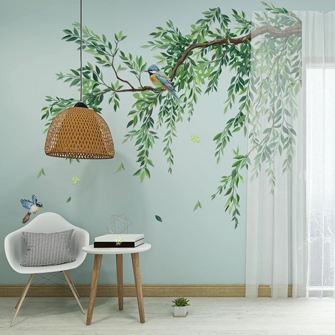 3 Sheets Large Green Tree Leaves Wall Stickers Peel & Stick Wall Decor | Hanging Vine Tree Wall Decals Peel and Stick Waterproof Leaves Branch Decor for Living Room ( 11.8 * 35.4inch) - Image 3
