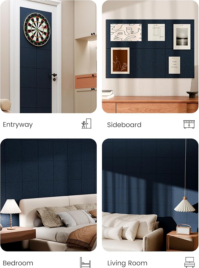 Bumusty 36"x 24" Large Felt Bulletin Board Tiles, Carbon Blue | 6-Pack Cork Board Alternative, Wall Decor, 30 Pushpins, 30 Adhesive Tabs, Vision Board, Office, Classroom, Home, Dorm - Image 6