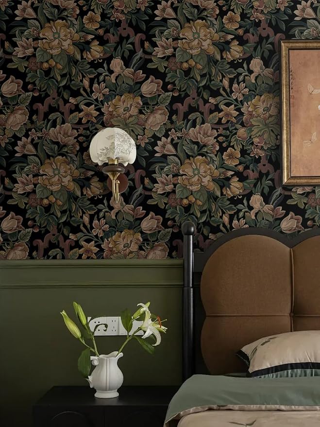 Dimoon Vintage Wallpaper Peel and Stick Archival Dark Green Floral Wallpaper 17.3"x197"Flower Leaf Retro Contact Paper for Bedroom Thicken Waterproof Self Adhesive Wall Paper Removable Vinyl Roll - Image 7