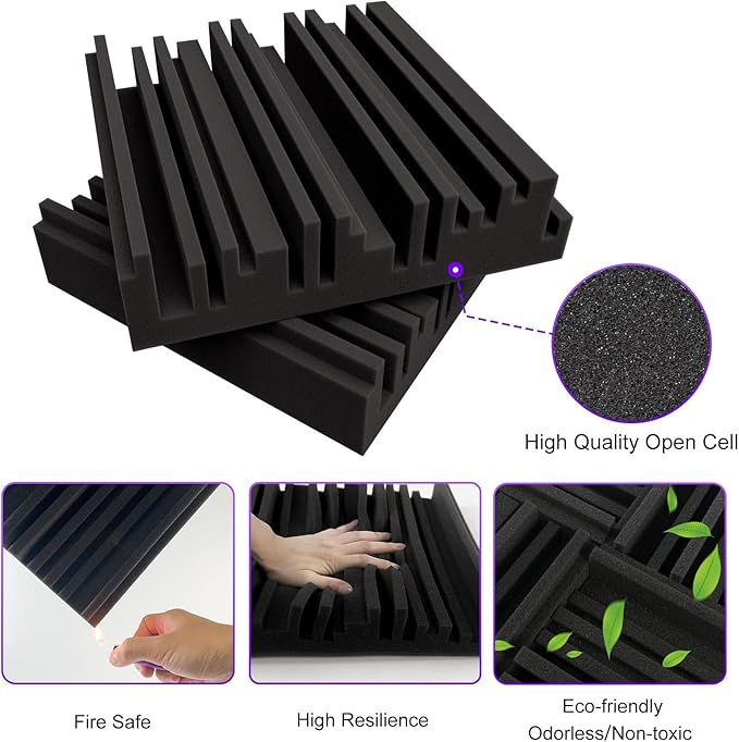 TroyStudio Thick Acoustic Foam Panels, 12 X 12 X 2 Inch 40 Pcs Broadband Sound Absorbing Foam, Dense Soundproof Padding Tile, Recording Studio Foam Absorber, Groove Decorative 3D Wall Ceiling Panel - Image 4