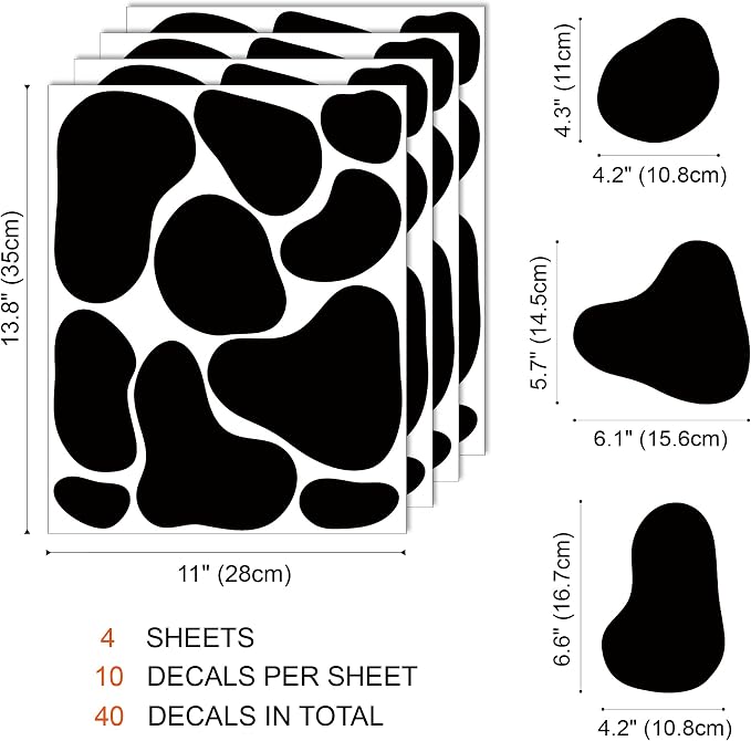 Large Black Vinyl Cow Print Wall Decals, Cow Spot Wall Décor | Stunning painted look accent wall in minutes. Peel and stick matte removable stickers for Bathroom Bedroom Living Room Home. - Image 6