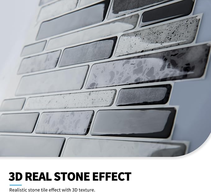 Art3d Stone Peel and Stick Backsplash, 10-Sheet, 12" x 12", Grey Marble | Lightweight, Self Adhesive, Moisture Resistant, Easy to DIY, Modern Style, for Kitchen, Bedroom, Ideal for New Home Buyers - Image 4