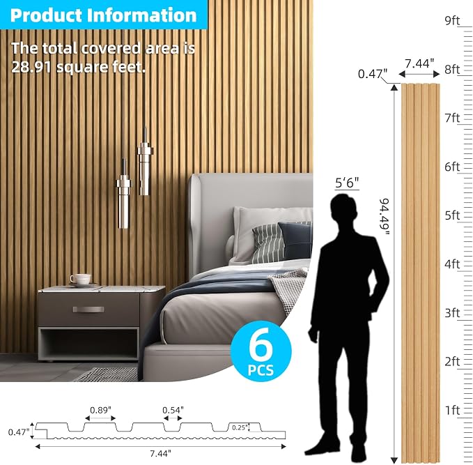 Art3d Wood Slat Wall Panels, Fluted MDF, 6-Pack, 94.6 x 7.4 in,Boxwood | 3D Textured Panels for Accent Walls, Ideal for Living rooms, Bedrooms, Offices, Entryways and Studios - Image 5