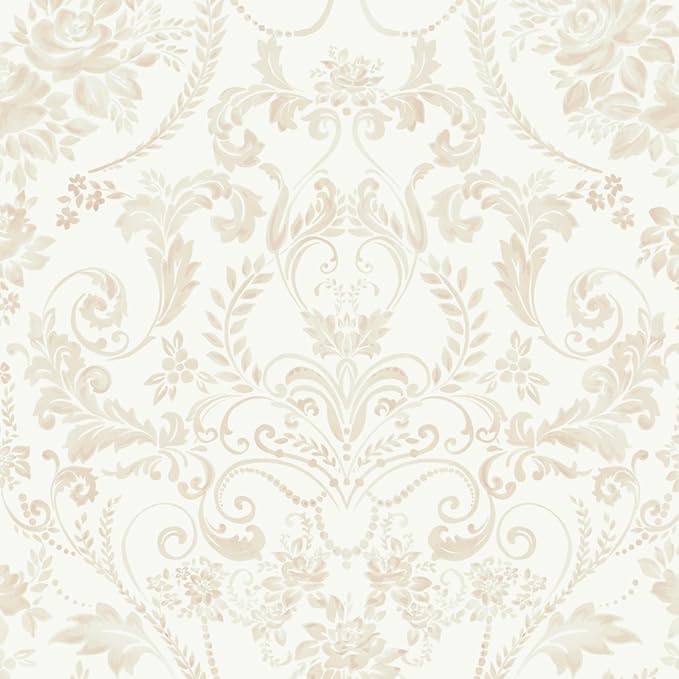 Ismoon Floral Peel and Stick Wallpaper Vintage Beige Contact Paper Watercolor Damask Wallpaper Boho Waterproof Removable Self-Adhesive Wall Paper for Bedroom Shelf Cabinet Décor 17.3in x 6.56ft by Ismoon