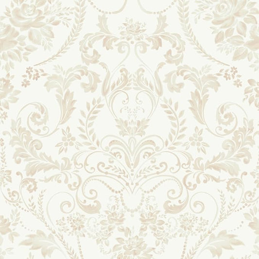 Ismoon Floral Peel and Stick Wallpaper Vintage Beige Contact Paper Watercolor Damask Wallpaper Boho Waterproof Removable Self-Adhesive Wall Paper for Bedroom Shelf Cabinet Décor 17.3in x 6.56ft by Ismoon
