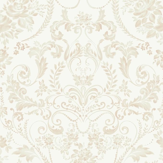Ismoon Floral Peel and Stick Wallpaper Vintage Beige Contact Paper Watercolor Damask Wallpaper Boho Waterproof Removable Self-Adhesive Wall Paper for Bedroom Shelf Cabinet Décor 17.3in x 16.4ft by Ismoon