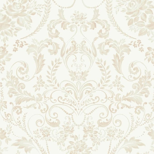 Ismoon Floral Peel and Stick Wallpaper Vintage Beige Contact Paper Watercolor Damask Wallpaper Boho Waterproof Removable Self-Adhesive Wall Paper for Bedroom Shelf Cabinet Décor 17.3in x 16.4ft by Ismoon