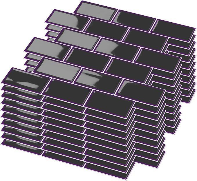 Joysticky 10-Sheet Peel and Stick Backsplash, 12" * 12" Laser Crystal Texture Stick on Tiles Backsplash for Kitchen & Bathroom，Thicker Design Peel and Stick Wall Tiles (Dark Purple) by Unknown