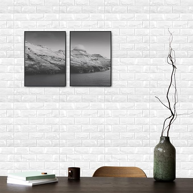 11PCS 3D Wall Panels Peel and Stick Faux Brick Wallpaper White Self Adhesive Foam Brick Paneling Faux Stone Wall Panels (11PCS, White) - Image 3