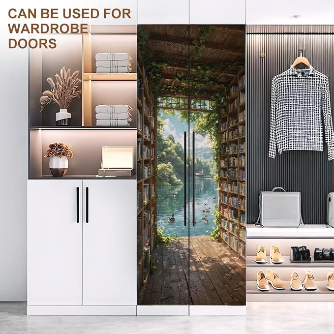 Secret Library Door Mural, Garden Lake Passage Door Cover | Waterproof PVC, 30.3" W x 78.7" L; secret library passage for study, bedroom, hallway, office or closet doors. - Image 8