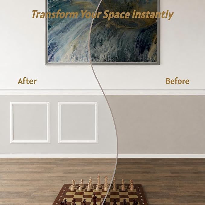 Pre-Cut Peel and Stick Wall Molding, 4 Frames, 20 x 20 Inch | Four 20 x 20 in pre-cut frames with peel-and-stick backing for easy DIY wainscoting, accent walls, doors, and cabinets. - Image 3