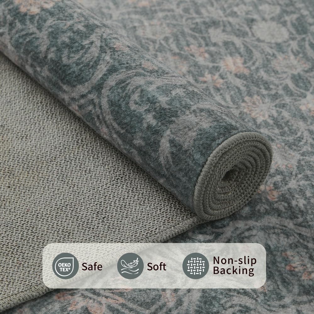Area Rugs 5x7, Washable Rugs for Living Room, Light Blue - Image 6