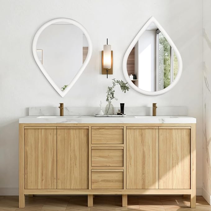 White Vintage Mirror Teardrop Wall Hanging Mirror Wood Frame 26 X 18 Inch Wall Mirrors Decorative for Entryway Living Room Bathroom Hallway Home Decor - Image 7