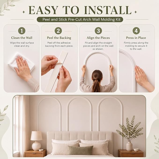 Colingmill 3 Set 32 x 78 Inch Arch Wall Molding Kit Peel Stick Arch Premade Accent Wainscoting Panel Wall Panel Decor Pre Cut Trim Kit for Home Walls Molding DIY Living Room Decor (Stylish Style) - Image 7