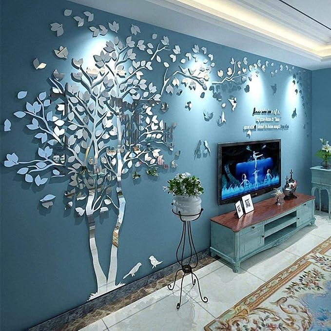 Family Tree Wall Decor Decals - DIY 3D Tree of Life Wall Art Large Decal Stickers Silver Decor Living Room Mural for Bedroom Hallway Home TV Background (Silver Left,M-98X51in) - Image 8