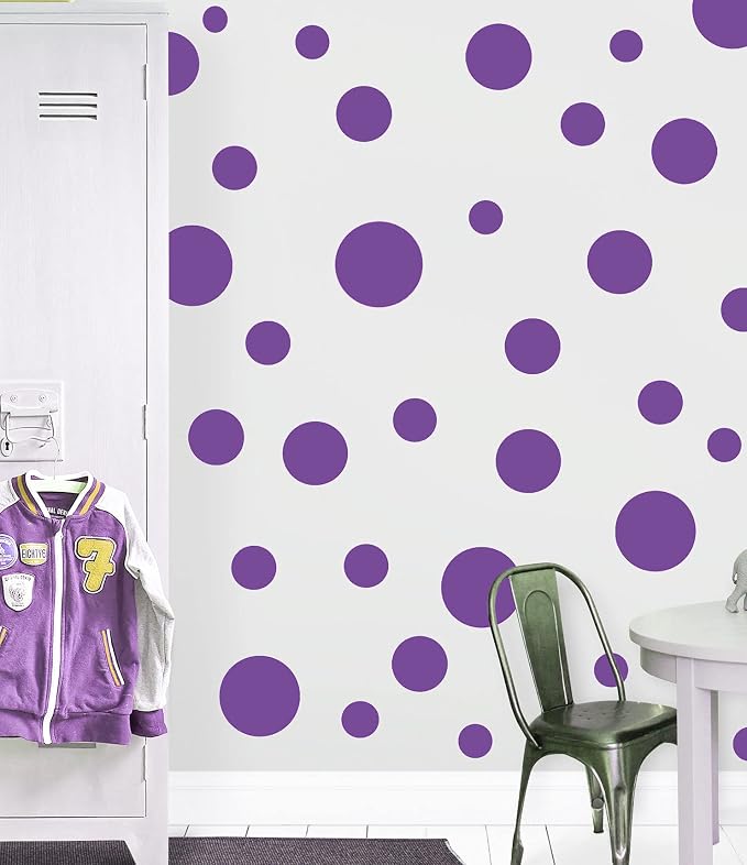 Polka Dot Wall Stickers, Wall Decor Stickers, Wall Dots, Vinyl Circle Room Dot Decals Wall Art Stickers for Bedroom Girls Room Peel and Stick Kids Room Decor Birthday Gift (Violet) by Create-A-Mural