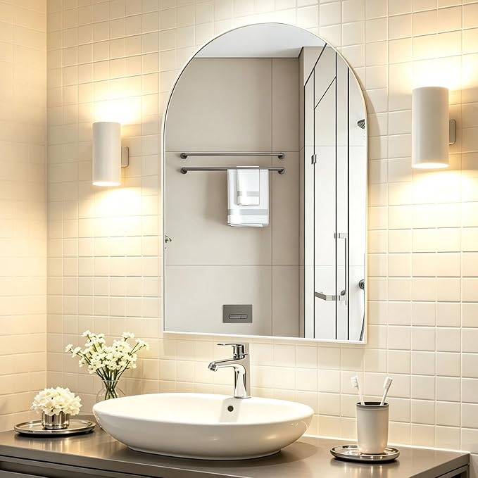 Wall Mounted Mirror, Arched Wall Mirror for Bathroom, 24"x36" Arch Bathroom Mirror with Metal Frame, White Vanity Mirror Decor for Mantle, Bedroom, Entryway, Living Room - Image 7