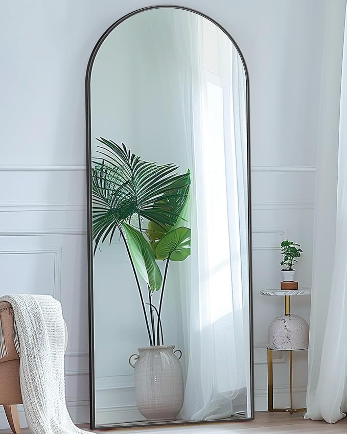 Antok Full Length Mirror, 58"x18" Floor Mirror with Stand, Black, Arched by AntokMirror