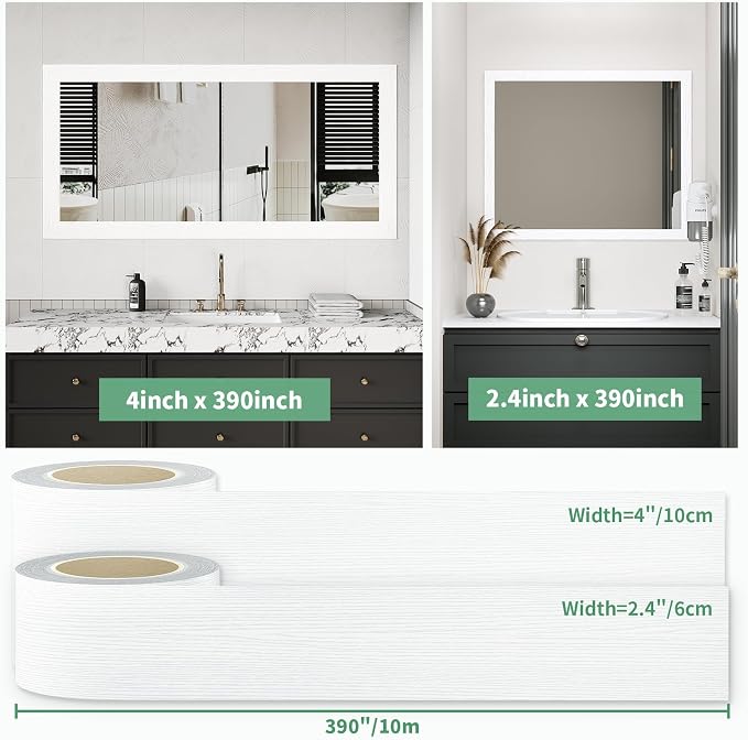 Peel and Stick Wallpaper Borders 390” x 2.36” Self Adhesive Mirror Frame Border Wood Grain DIY for Kitchen Bathroom Mirror Removal Border Sticker Wall Decor Cover 6.4 Sq.Ft, White Wood - Image 3