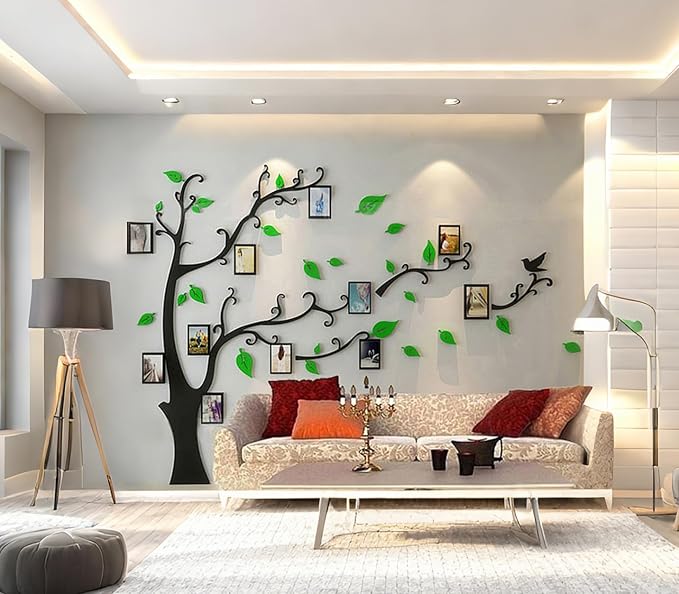 3D Tree Wall Stickers - DIY Photo Frame Tree Wall Decal Family Photo Frame Sticker Murals Wall Decor Living Room Bedroom TV Background Home Decorations (M:83 * 59in,Green Right) - Image 7