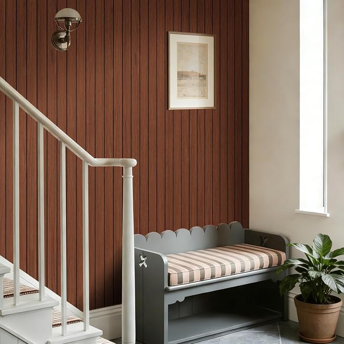 Arthome Peel and Stick Slat Wall Panels 15.7 "x240,Self-Adhesive PVC Wood Grain Wallpaper Panel,3D Thick Faux Soundproof Backsplash Accent Wall Tile for Walls & Furniture (Walnut Coverage 26 Sq.ft) - Image 3