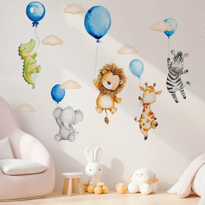 Watercolor Jungle Animal Wall Decal, Removable Nursery Woodland Animals,Cloud,Stars,Balloon Wall Stickers for Kids Boys and Girls Room, Bedroom & Toddler Room Decor (Balloon Animal Decals 44) by Unknown