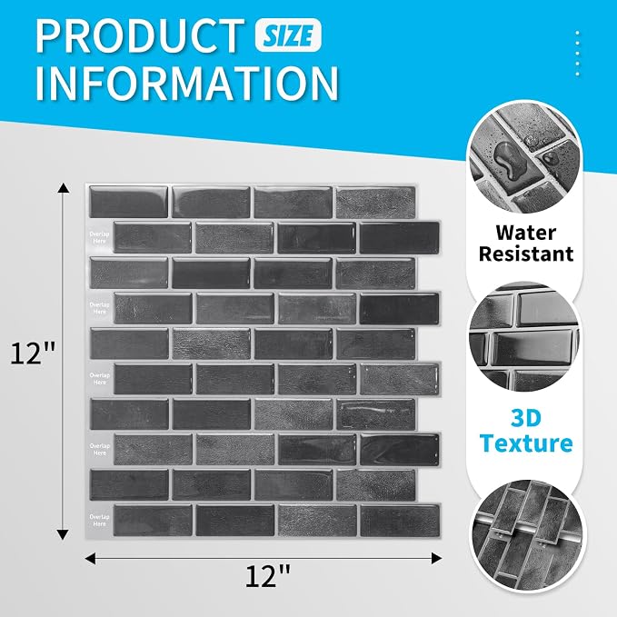 Art3d 10-Pack Marble Peel and Stick Backsplash, 12 x 12 in, Smoky Black | Strong Adhesion, Lightweight, Cuttable, Waterproof, Fadeless, Crack Resistant, for Kitchen, Bedroom, Ideal for Recently Moved - Image 4