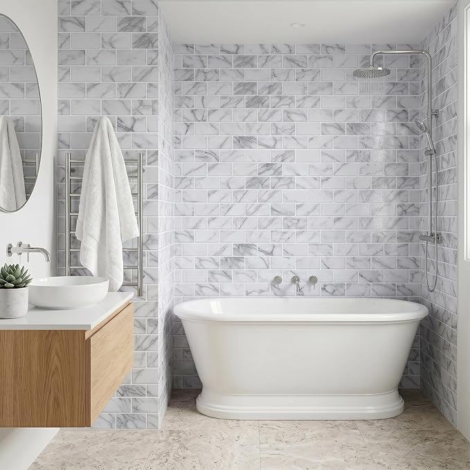 Arttown Peel and Stick 3D Wall Backsplash 10-Sheet, 12" × 12" Marble White | Subway Tile Self Adhesive Thicker Design Wall Tiles Panel Wallpaper for Kitchen Balcony Bathroom Rental Housing - Image 4