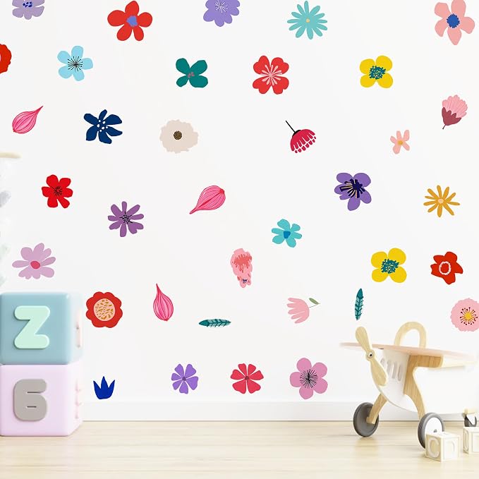 Flowers Wall Decals - Peel and Stick Cute Floral Flowers Wall Stickers,Removable Bright Colors Floral Wall Decor for Kids Bedroom, Living Room, Nursery Decor Wall Corner Decoration by Unknown