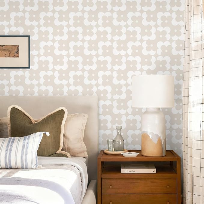 Ismoon Geometric Peel and Stick Wallpaper Boho Begie Contact Paper 17.3''x197'' Neutral Wallpaper Renter Friendly Removable Self-Adhesive Wall Paper for Bedroom Kitchen Wall Decor Vinyl - Image 3