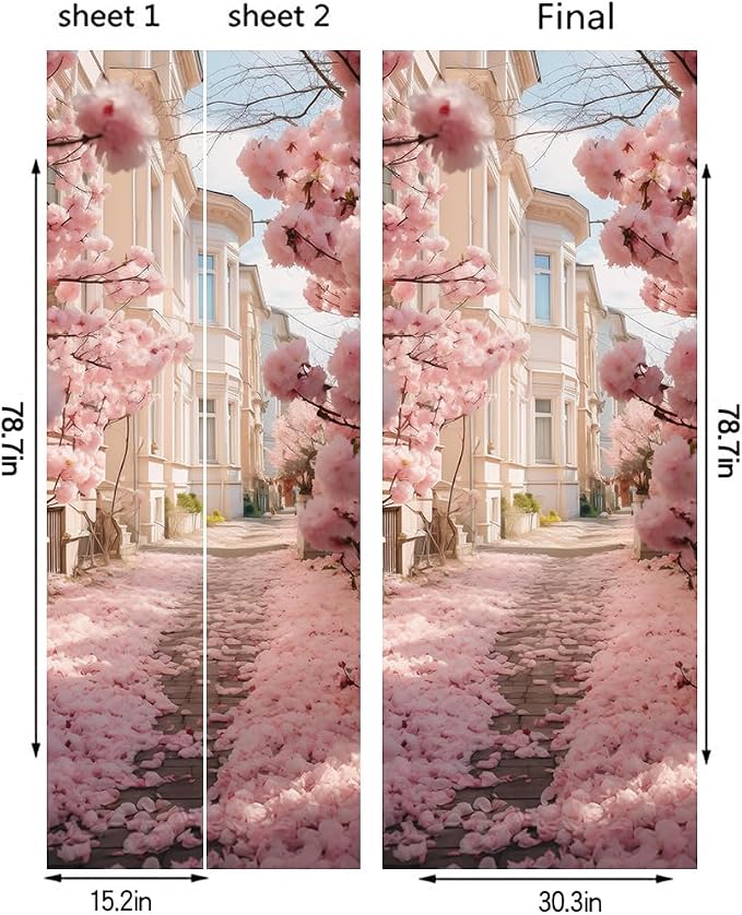 REDAMANCY Pink Cherry Flower Blossom Pathway Landscape Peel and Stick Door Stickers Vinyl 3D Door Mural Decals Decor Wallpaper Self-Adhesive, Waterproof, Removable - Image 2