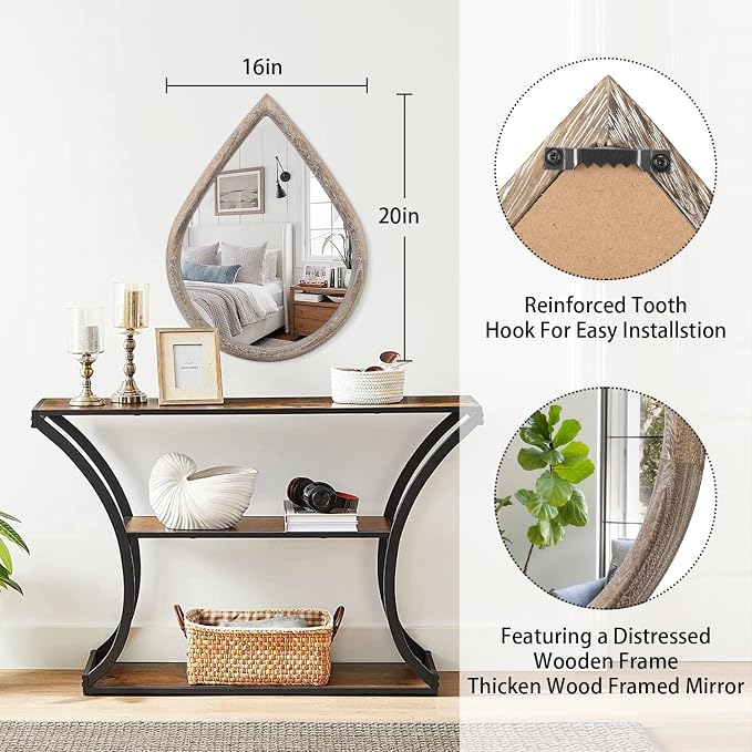 Teardrop Wall Mirror with Wood Framed Farmhouse Wall Hanging Mirrors for Wall Decor Irregular Decorative Mirror for Bedroom Living Room Bathroom 16x20 Inches - Image 5