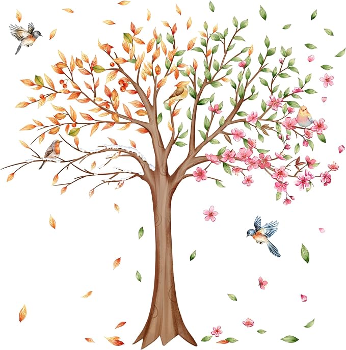 3 Sheets Large Tree Wall Decals Stickers Removable Floral Murals Peel and Stick Colorful Tree of Life Art Vinyl Living Room Decor with Flowers & Birds for Classroom Girls Bedroom Kids Nursery Office - Image 7