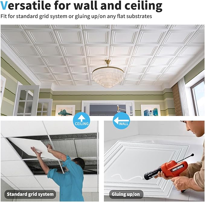 Art3d PVC Ceiling Tiles, 3D Plastic Sheet in White, 2 x 2 ft, 24-Pack | Lightweight, Waterproof, No Sag and Breakage, Compatible with Grid System, Perfect for Basement, Kitchen - Image 6