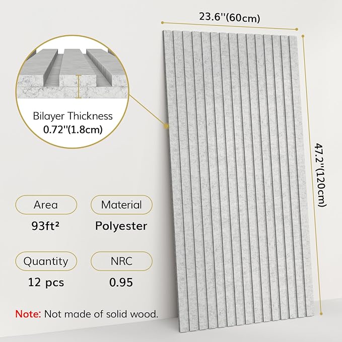 TONOR Dual-Layer Thickened Acoustic Wall Panels-12 Pack 47.2"x23.6"x0.72" | Self Adhesive High Density Sound Proof Panels for Walls, Peel and Stick Wall Panels for Recording Studio Furniture, Gray - Image 2