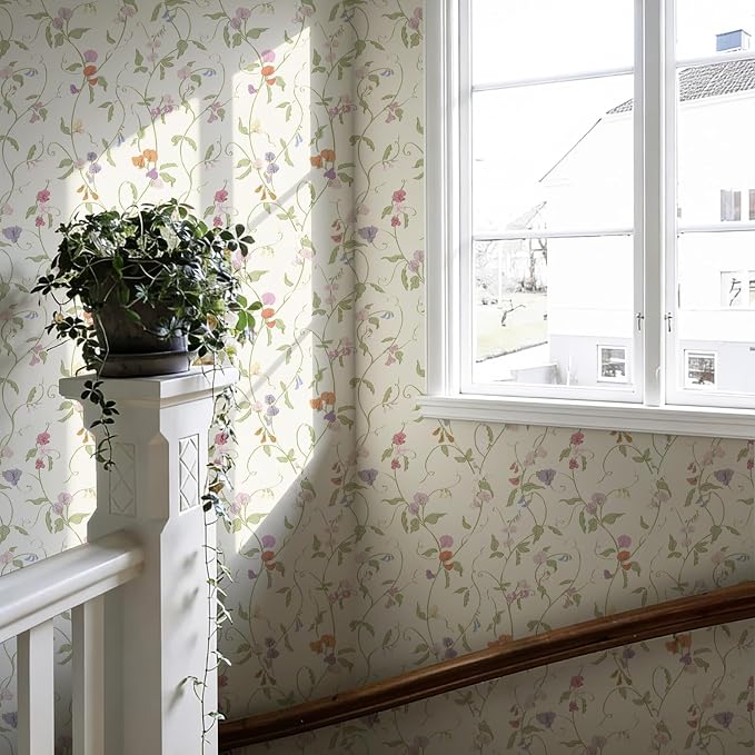 Vintage Wallpaper Peel and Stick Beige Floral Wallpaper Leaf Contact Paper Vinyl Waterproof Self Adhesive Boho Botanical Wall Paper for Bedroom Shlef Cabinet Decor 17.3" x 78.7" - Image 9