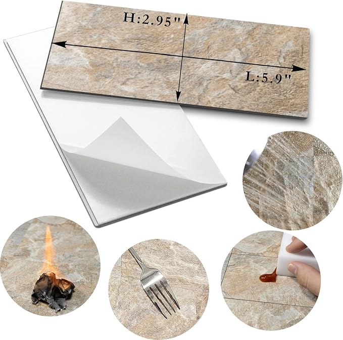 AULIGET Sandstone Peel and Stick Backsplash Wall Tiles, 3" x 6" PVC Faux Stone Stick on Tiles, Pack of 4 - Image 5